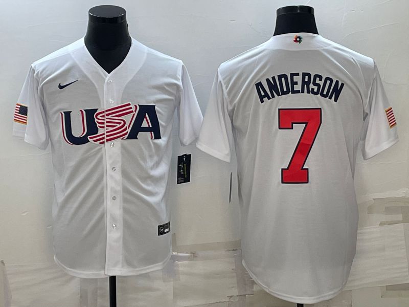 Men 2023 World Cub USA 7 Anderson White Nike MLB Jersey7
